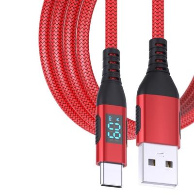Oppgradering USB C-kabel med LED-display Flettet Hurtiglading USB C til USB C-kabel Flettet USB-kabel for Smarttelefoner