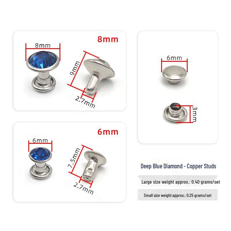 6-8mm Colored Silver Edge Tube Studs, Glass Inlaid Rivets for Clothing Decoration.