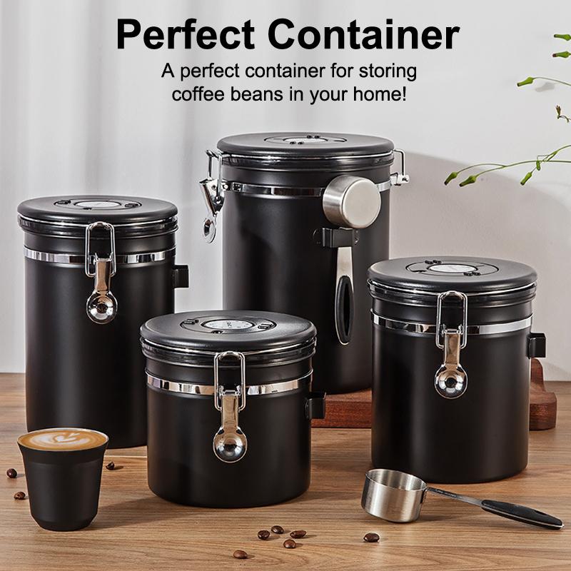 1.2 1.5 1.8L Coffee Bean Jar Airtight Canister Sealed Stainless Steel With Spoon One Way Valve Cannister Coffee Storage Kitchen