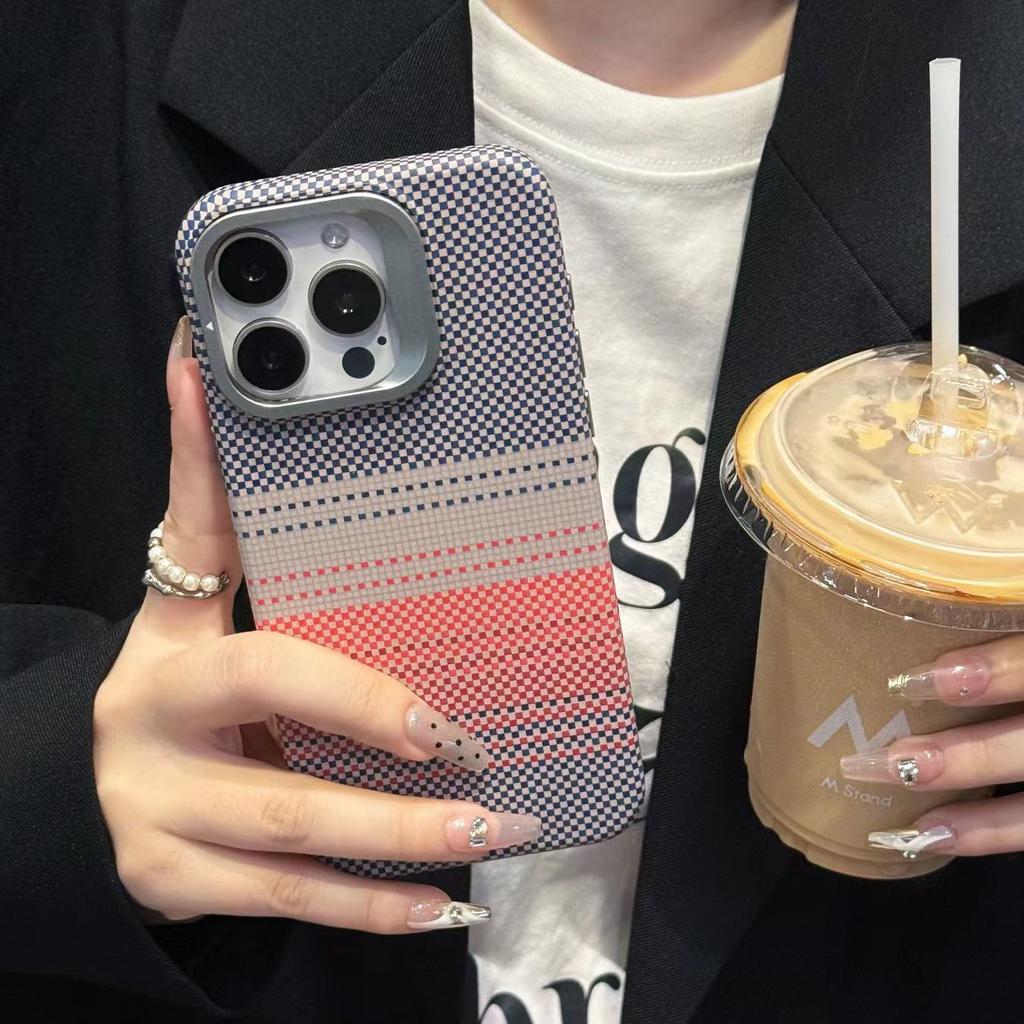 Metal Lens Bracket Carbon Fiber Pattern Mountain Galaxy Suitable for IPhone 15 Magnetic Phone Case Apple 14 PC Case