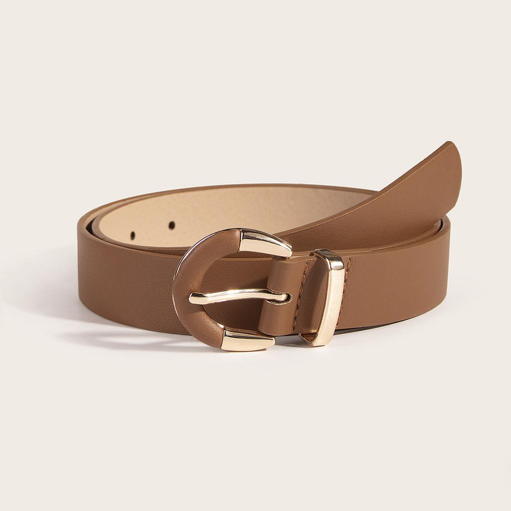 New Women's Semi-circular Buckle, Versatile Basic Leather Semi-circular Belt, Simple PU European and American Fashion Belt