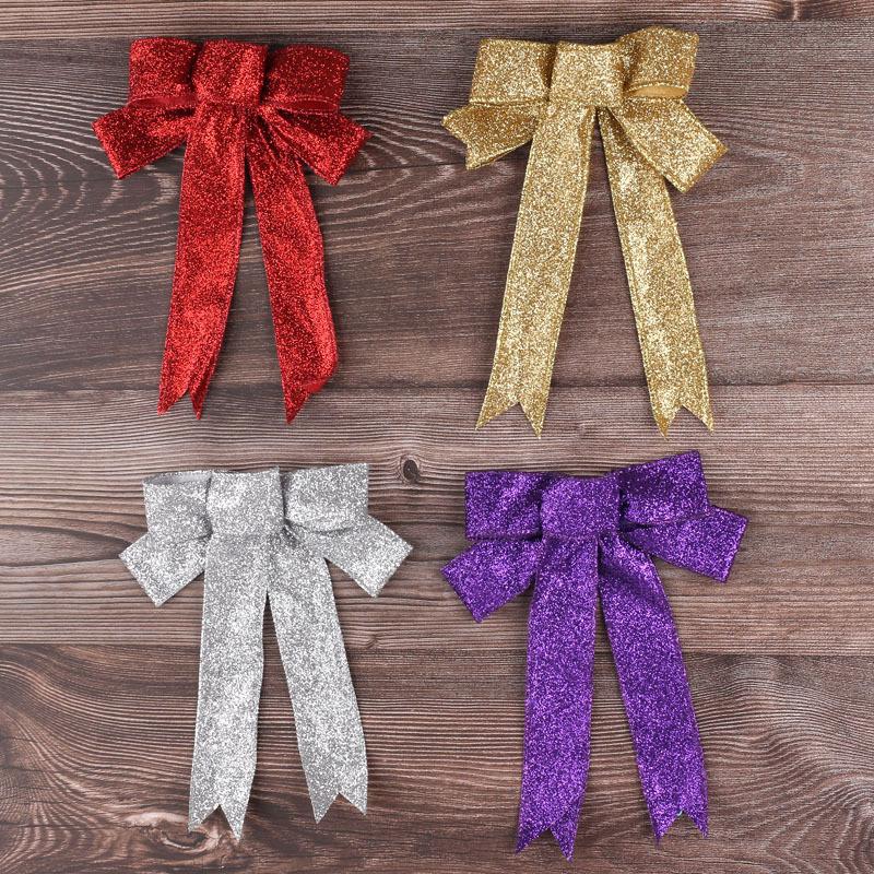 Gold Elegant 23cm Onion Powder Edged Bow Christmas Tree Decoration Ornament