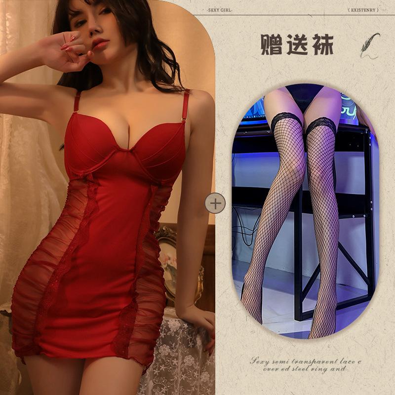 Nuovo set di intimo sexy gonna a sospensione in rete trasparente sexy push-up tentazione camicia da notte