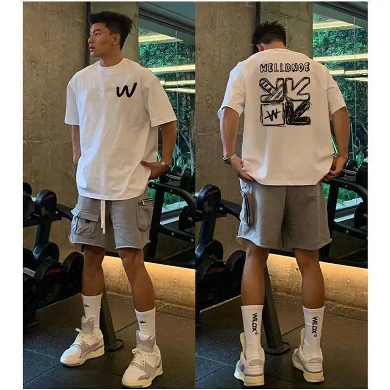 2025 New American Men's Letter Print T-shirt 100% Cotton Short Sleeve Tee Comfort Casual Street Fitness Sport Y2k Top Men Clothe