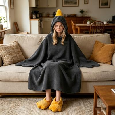 1 Set Goose Blanket Hoodie, Unisex Cartoon Pajamas Set, Oversized Soft Warm Bodysuit with Yellow Beak Design, Winter Party Sleepwear for Adults Kids