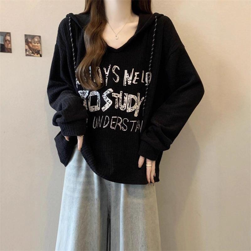 Women's Designer Hooded Drop Shoulder Sweatshirt - Slimming Plus Size, Slightly Overweight, Ribbed Base Layer for 2025 Autumn/Winter