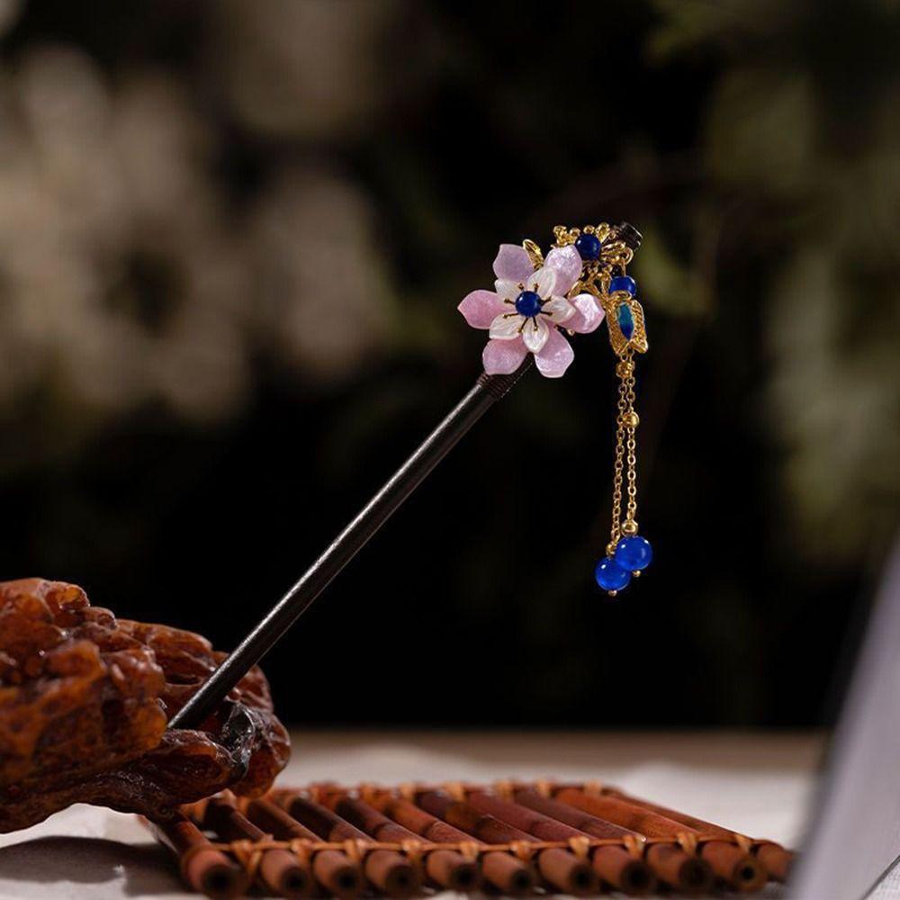 Hanfu Imitation  Flower Hair Sticks Hair Accessories Chinese Style Hairpin Wooden Hair Fork