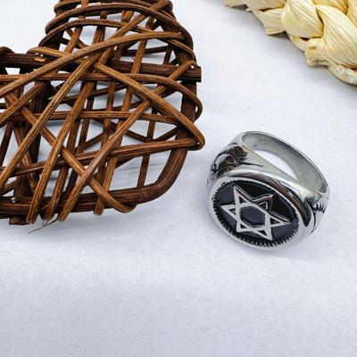 European & American Retro Punk Men's Six-Pointed Star Stainless Steel Ring