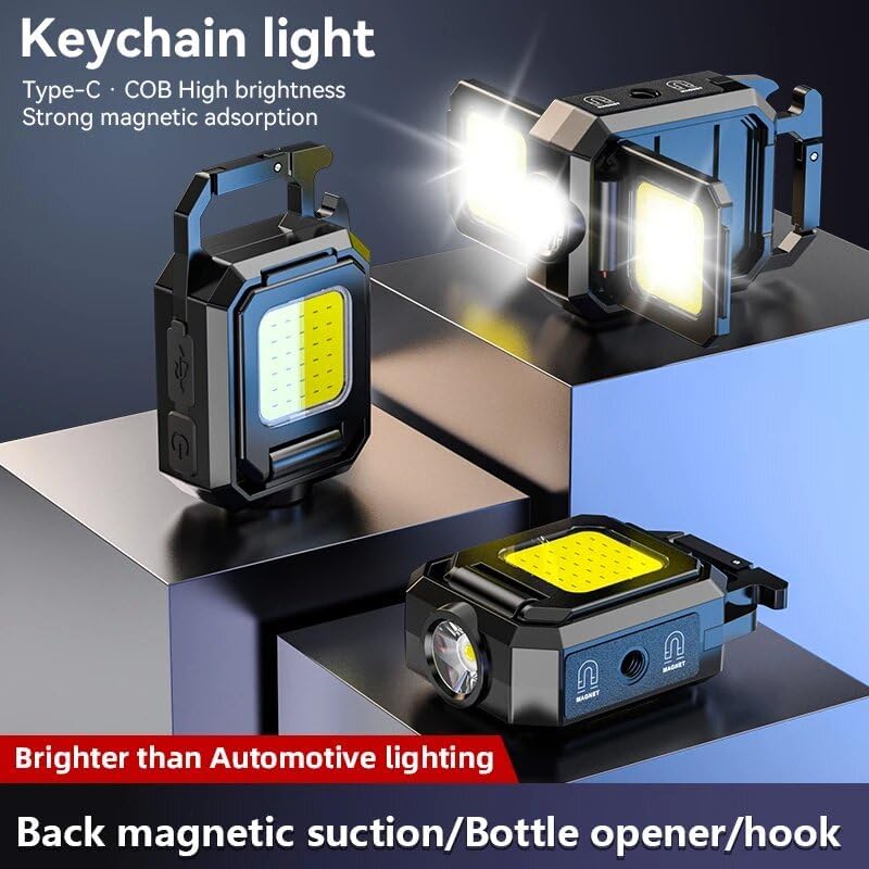 LED Mini Rechargeable Keychain Flashlight,4 Modes Portable Waterproof Flashlight with Folding Bracket Bottle Opener