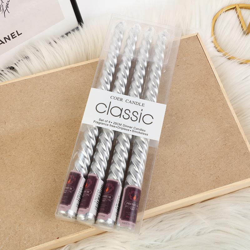 4pcs/box Restaurant Electroplated Thread Candle Long Stem Candle Romantic Wedding Decoration Candle Holder