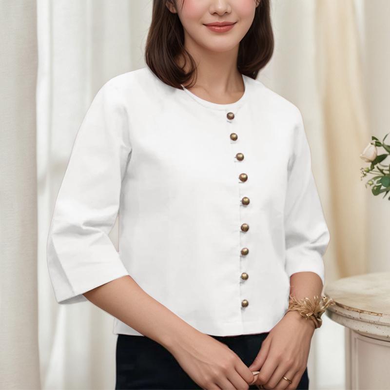 

ZANZEA Женская повседневная блузка с круглым вырезом и рукавом 3/4 M белый