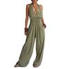 Damen Neckholder Jumpsuit mit weitem Bein Unifarben Tasche Lässiger lockerer Schnitt Rückenfrei Strampler