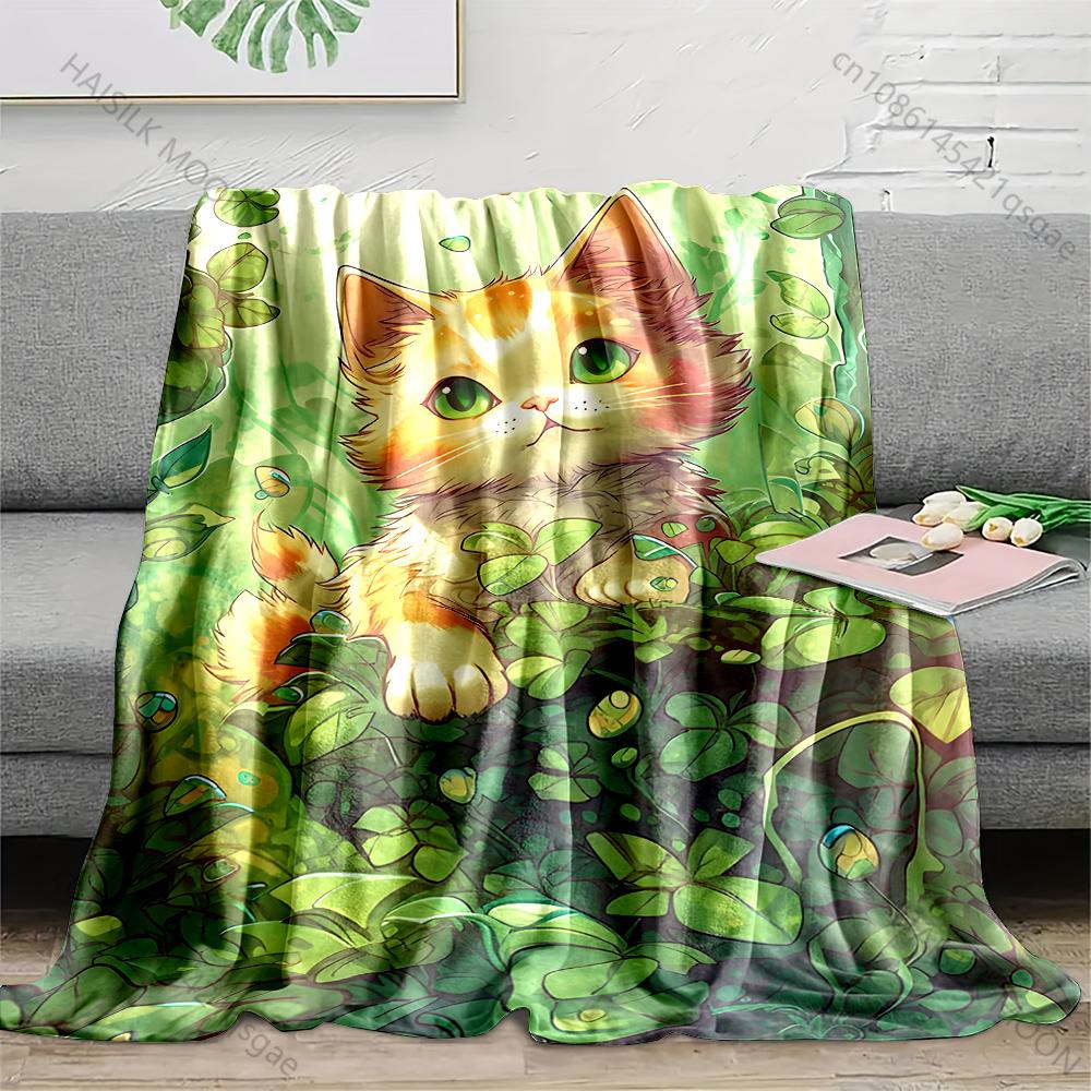 

Multiple sizes Cute cartoon cat forest scene Blanket Suitable for Home Bedroom Sofa Travel Camping Blanket Various Sizes Gifts 75x100cm