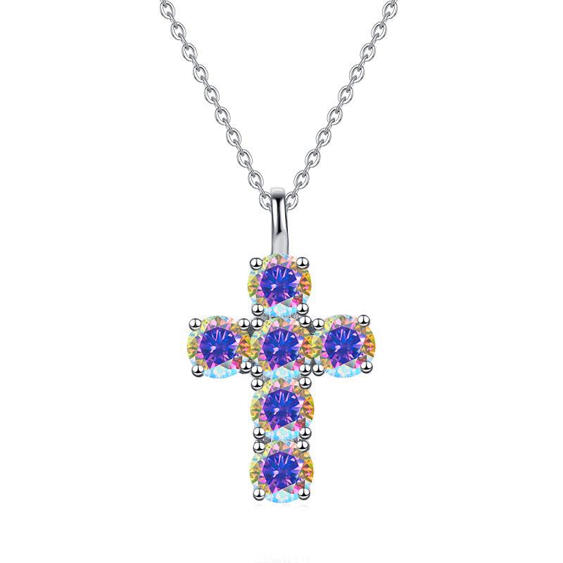 European Hot-Selling 3 Carat Moissanite Cross Necklace with White Gold-Plated Copper O-Chain