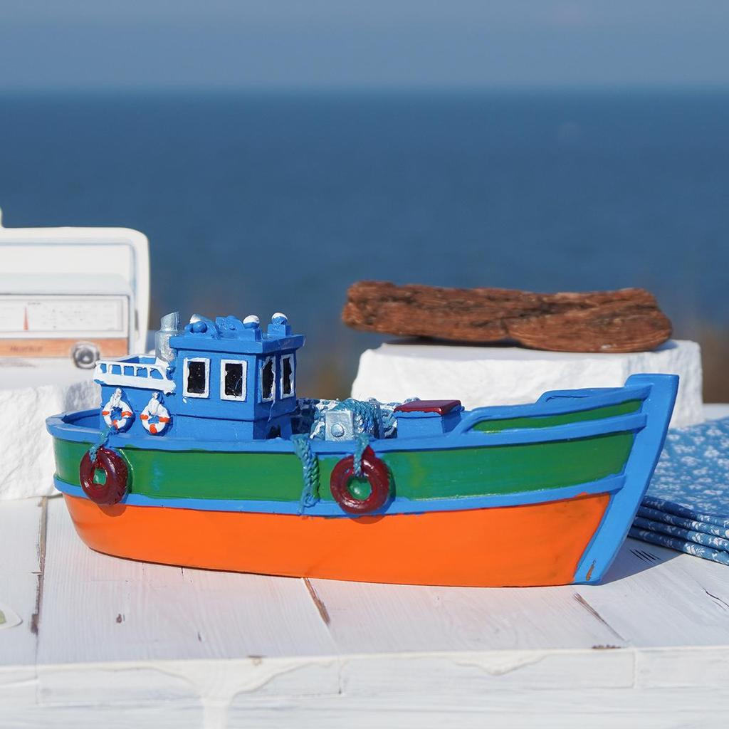 Painted Resin Small Boat Ornament for Home or Children's Room Decor, Seaside Travel Souvenir