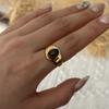 Maillard Style Tiger's Eye Signet Stone Ring for Women Adjustable Gold Plated PVD Coating Stainless Steel  Party Jewelry Gift