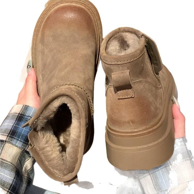 [Weird Aestheticism] Thick-soled Inner Height-increasing Leather Fur Snow Boots Women's New Velvet and Thickened Cotton Shoes In Autumn and Winter