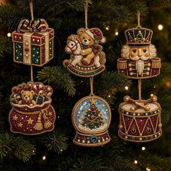 Decorative Ornaments for Dormitories 6 Pcs Christmas DIY Faux Pearl Painting Kit Ornaments Rhinestone Art Indoor Outdoor Party Decor Tree Hanging