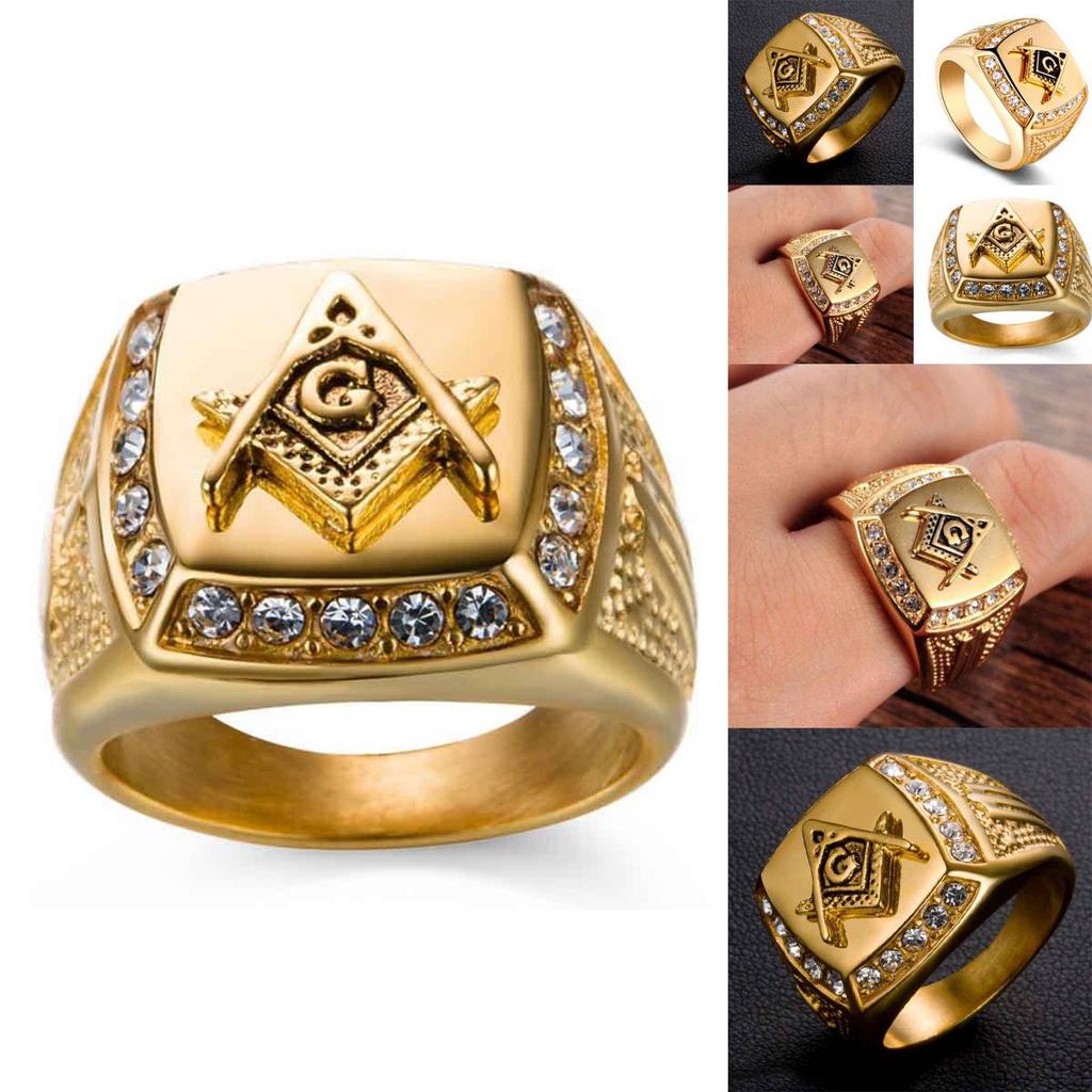Masonic Fashion Rhinestone Symbol Ring Mens Ring Hip Hop Tide Jewelry Fashion