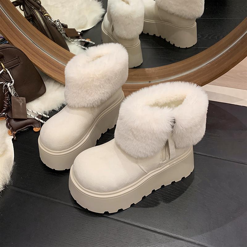 Fashion Platform Thick Sole Women Fur Snow Boots Outdoor Comfort Shoes Winter Warm Cotton Short Botas Para Mujer