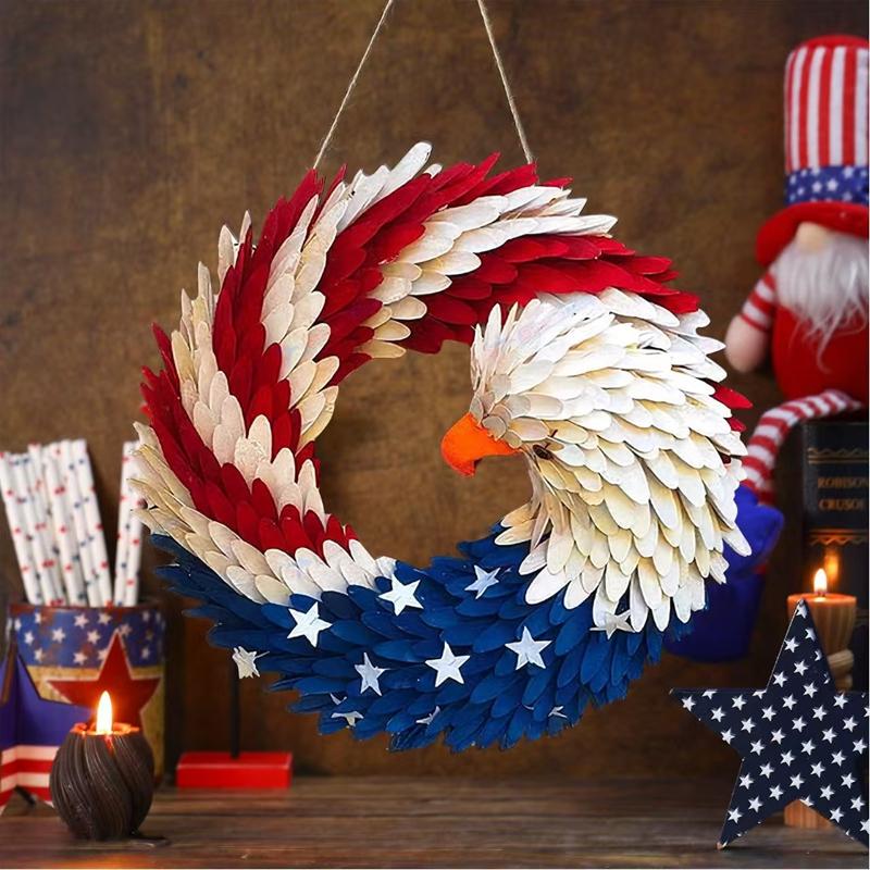 30cm 4th Of July Wreath Independence Day Decorations Flag Summer Hanging Wreath Artificial Flowers for Home Wall Porch Door