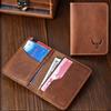 Mens Retro Top-Grain Leather Credit Card Holder Wallet Handmade Short Ultra-thin Slim ID Card Cases Multiple Slots Sheath