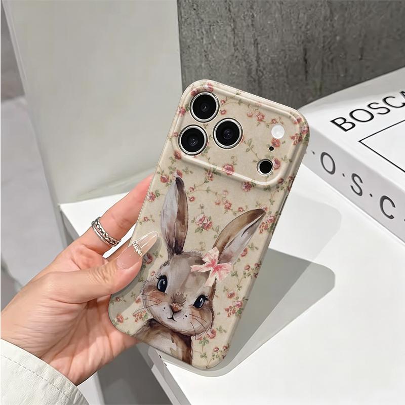 Charming Vintage Rose Floral Bunny Art Print Film Aesthetic Protective Shockproof Bumper Phone Case Cover For iPhone 14 15 16 17 Pro Max Plus