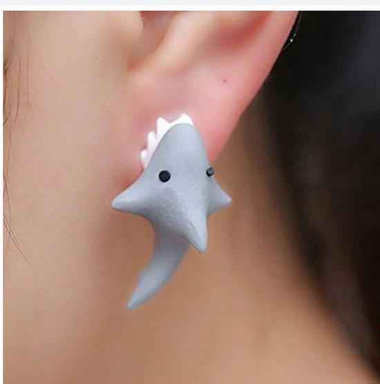 Mini Animal Bite Earrings: Corgi & Dinosaur Shark Designs in Adorable Spray Paint Finish