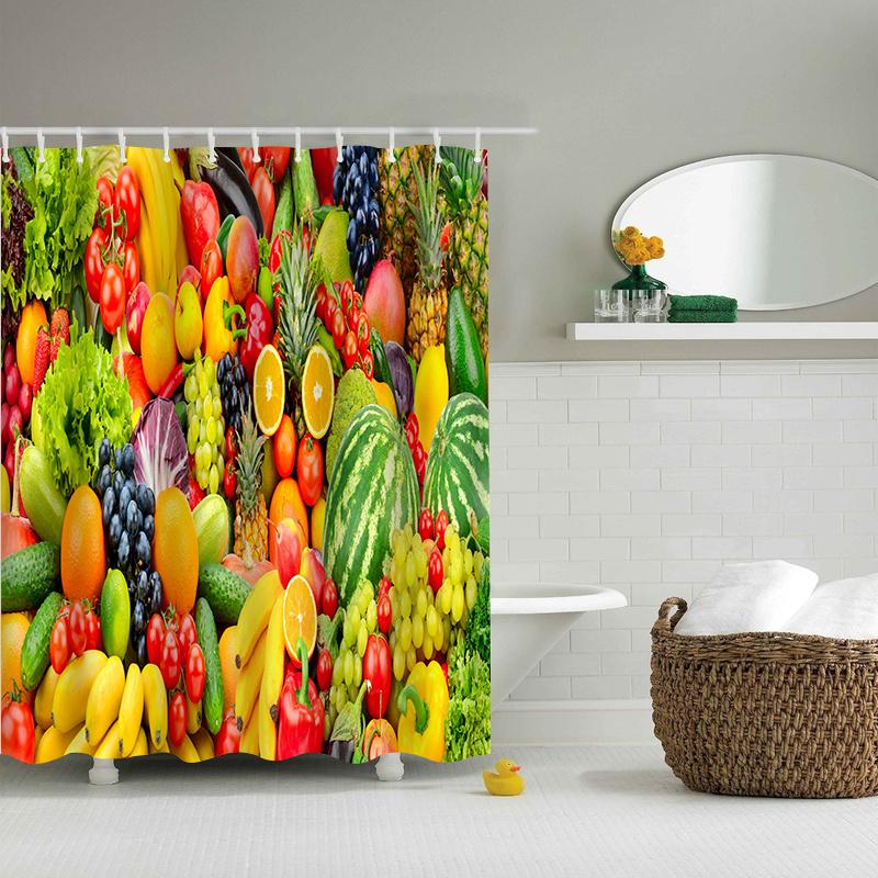 Fruit Shower Curtain With Hook Decoration Bathroom Shower Curtain Waterproof Vegetable Printing Creative Personality Curtain