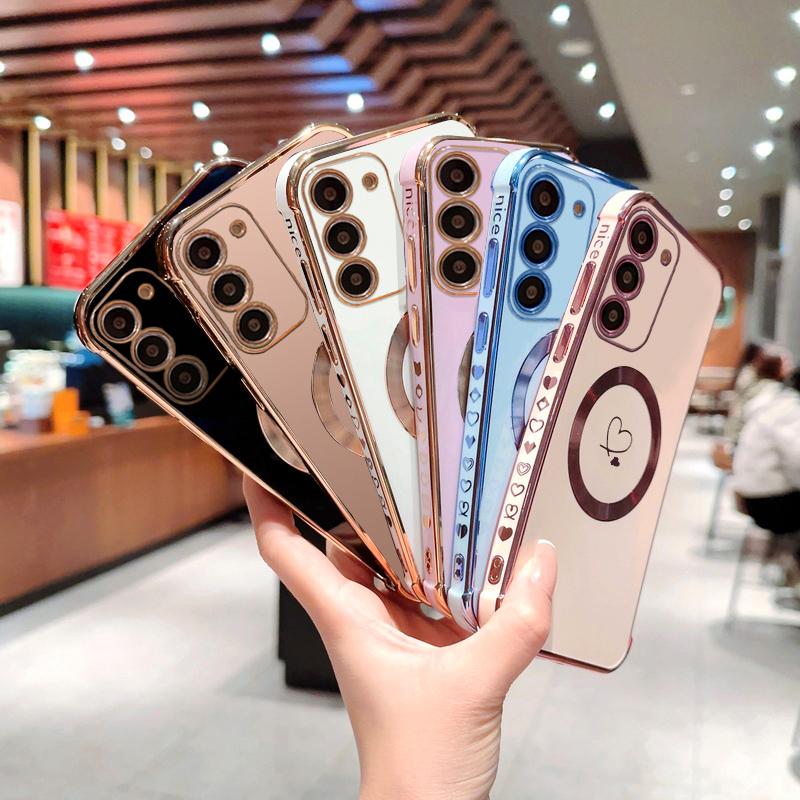 Für Samsung Galaxy S25 S24 Ultra S23 S22 Kabelloses Laden Stoßfest Love Heart Beschichtung Magnetische Hülle Abdeckung