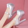 Talla Pequeña 32-43 Tacones de Bloque Alto Zapatos de Boda Mujer 2026 Cuero Suave Zuecos de Plataforma Gruesa Modelo Formal Fiesta Baile