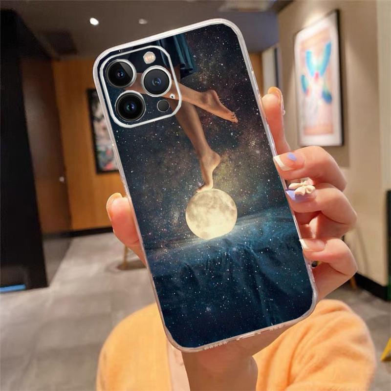 Phone Case For Iphone 17 Pro Max Air 16 15 14 13 Pro Max 15 16 Pro 15Plus Moon Night Planet Girl