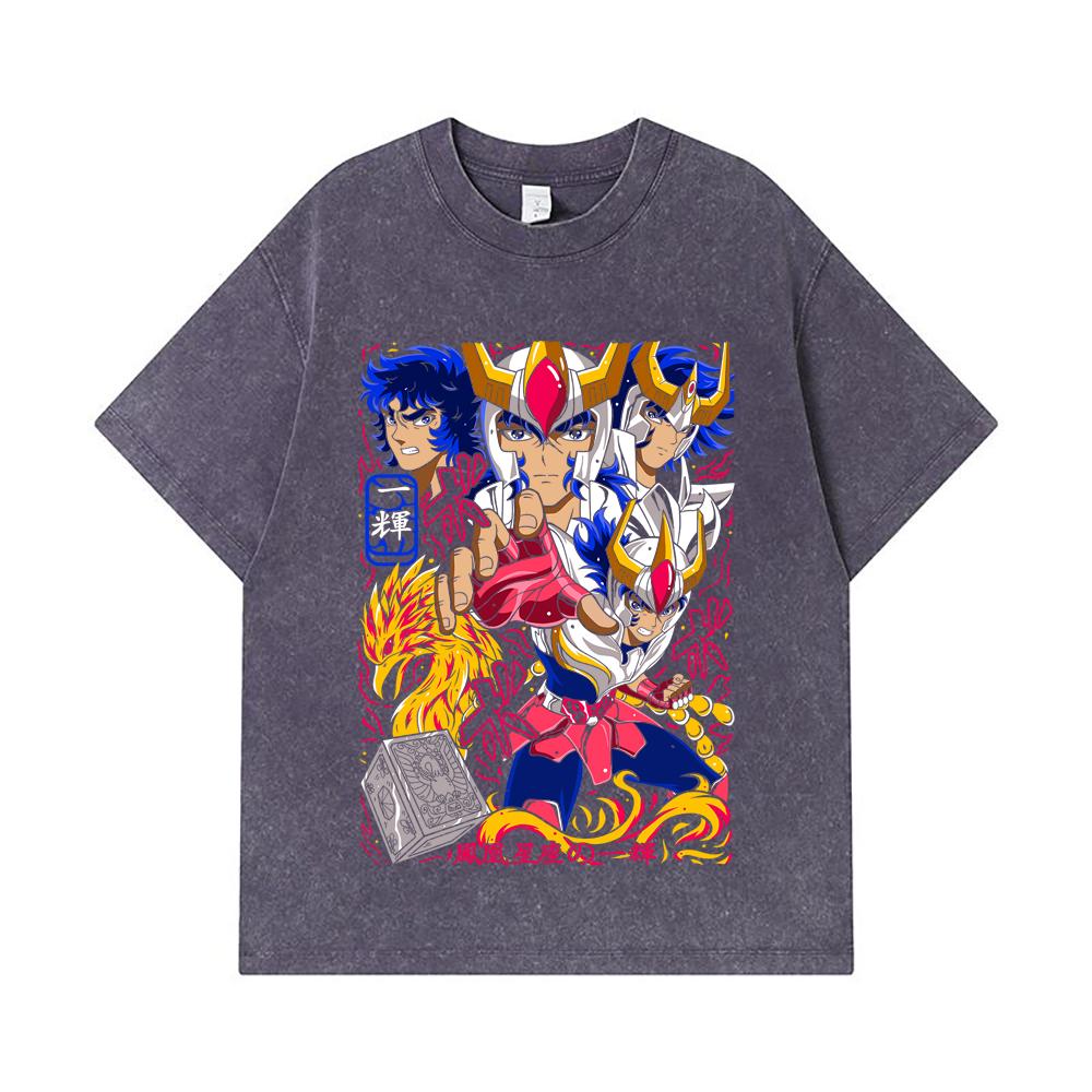 275 GSM Washed T-shirts 100% Cotton Saint Seiya V7 Fenix Print Unisex Heavy Cotton T Shirt