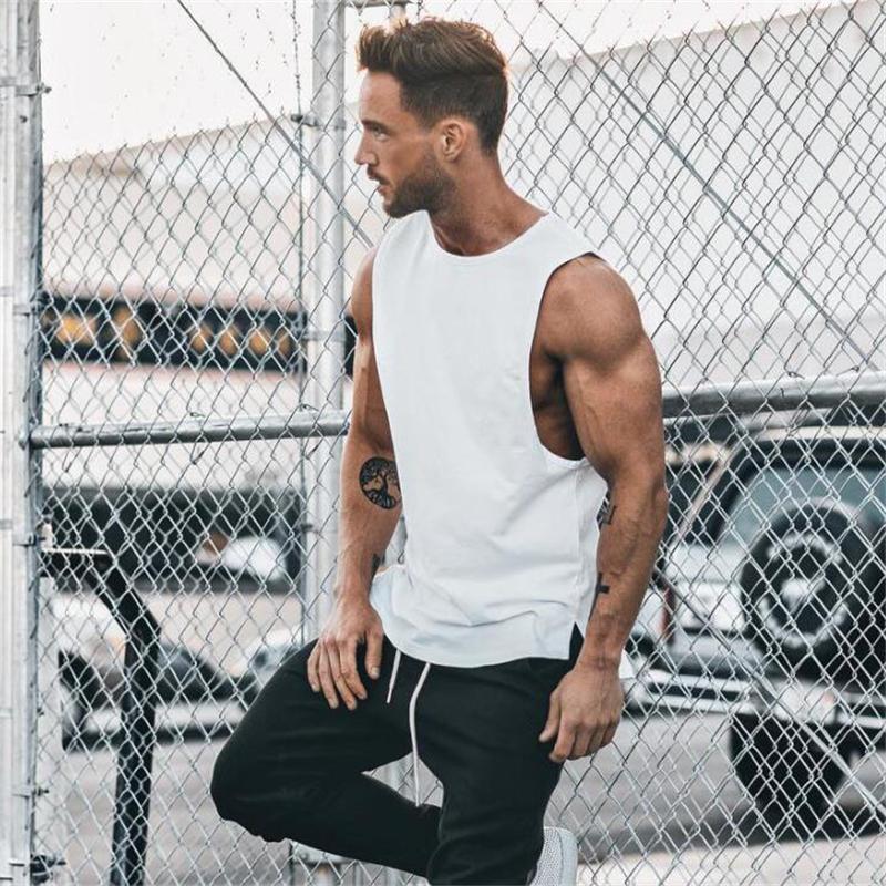 Muscleguys Blank Running Vests Mens Gym Clothing Bodybuilding Stringer Tank Tops Summer Cotton Cut Off Fitness Muscle Guys Sleeveless Shirt