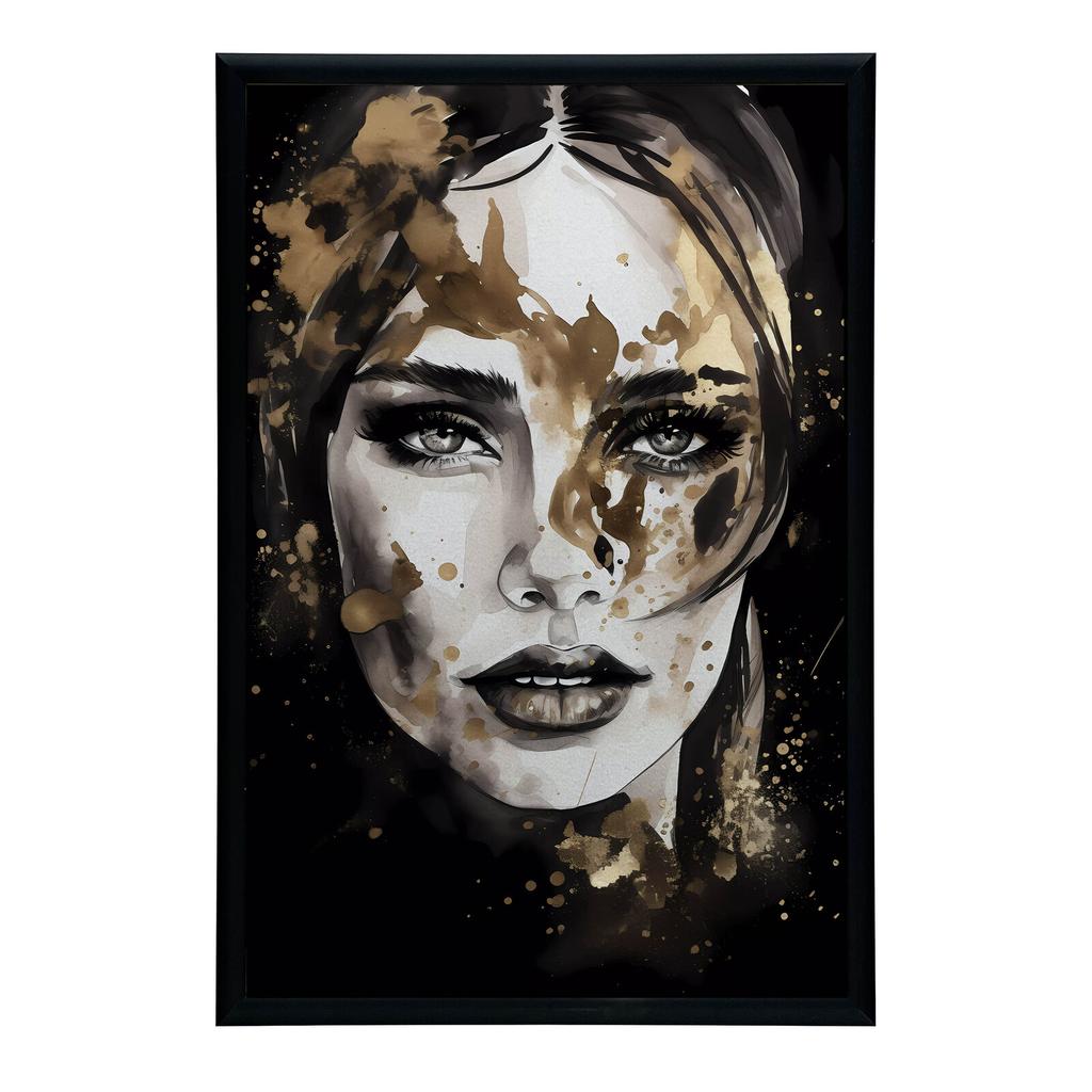 Twarz Kobiety W Czerni I Złocie Twarz Kobiety W Czerni I Złocie, 50X70 Cm, Bez Ramy, Płótno Premium Na Blejtramie
