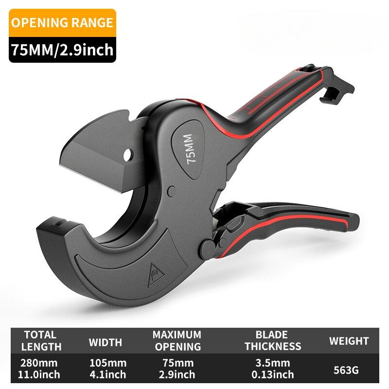 Pipe Cutter 42mm-75mm Aluminum Alloy Body Ratchet Scissors Tube Cutter PVC/PU/PP/PE Hose Cutting Hand Tools