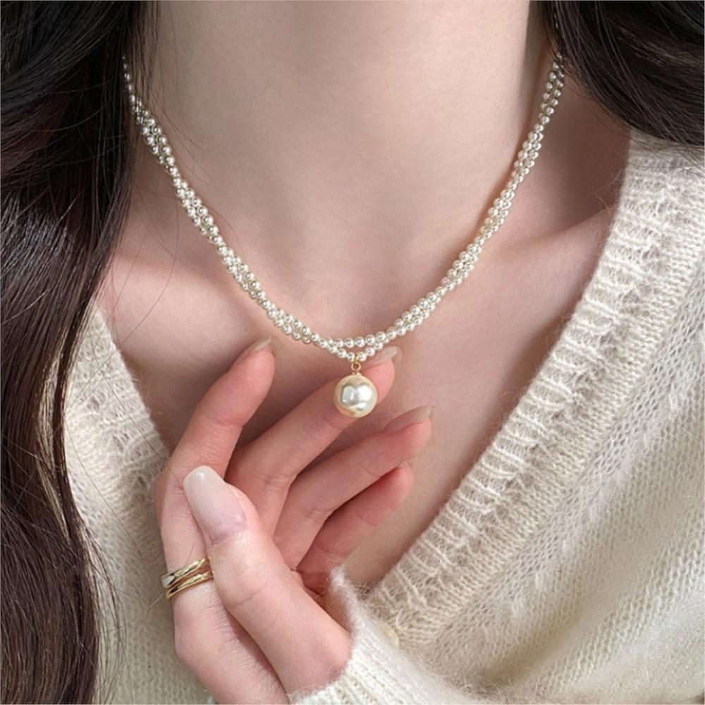 PANJBJ 925 Sterling Silver Pearl Necklace for Women Double Layer Bead Classic Sweet Romantic Design Jewelry Gift Dropshipping