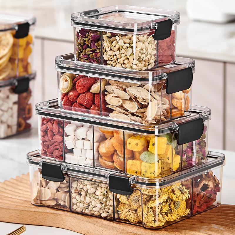 Floral Tea Box: Airtight 460ml Plastic Container with Four Compartments for Fresh, Food-Grade Storage.