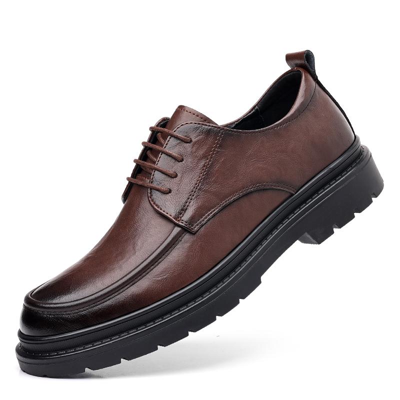 

Fashion Business Black Brown men s leather shoes Thick sole and trendy styles Dress up party Classic adult shoes for work 38-44 lace-up 38 коричневый