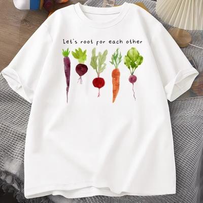 Lasst uns Wurzeln für einander schlagen Gemüse T-Shirt Garten-T-Shirt Unisex Damen Vegan Karotten-T-Shirt Freizeit Kurzarm Baumwolle Unisex Kleidung