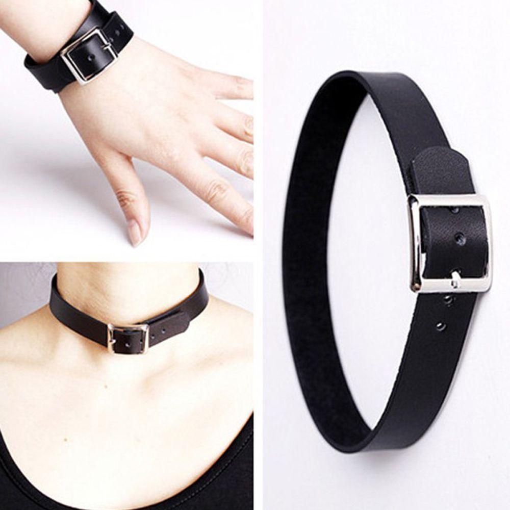 New Punk Gothic Leather Buckle Choker Collar Necklace Bracelet