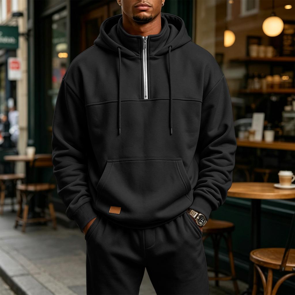 Men's Casual -Lined Long Sleeve Hooded Zip-Up Sweatshirt with Multiple Pockets