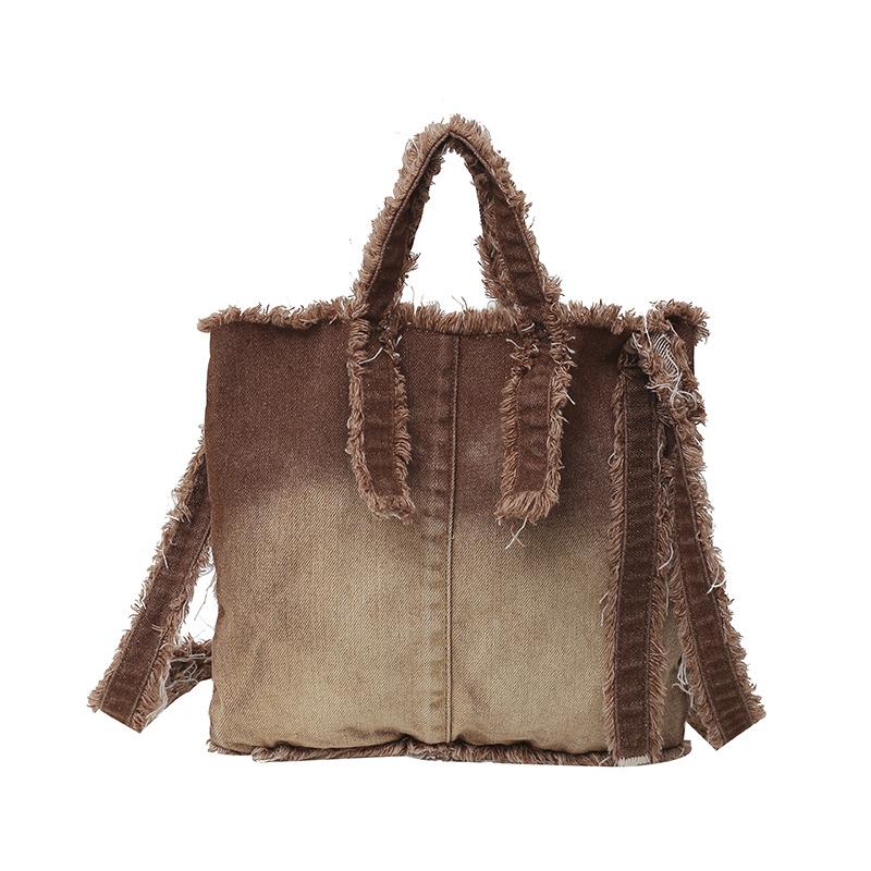 

Летняя холщовая сумка женская 2025 новая ленивый ветер градиент цвета плечевая большая вместимость повседневная универсальная сумка-мессенджер сумка-ведро