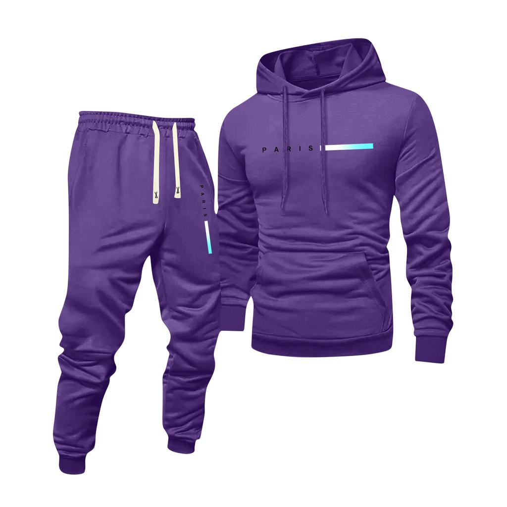 Men's Printed Hooded Sweatshirt And Sweatpants Casual Sports Suit