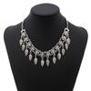 Vintage Carved Alloy Leaf Tassel Necklace with Diamond Neck Chain