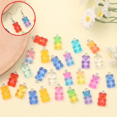 8/16/32pcs Resin Material Gradient Bear Pendant Resin Bear Shaped Pendant Animal Pendant DIY Summer Beach Anklet Bracelet Earrings