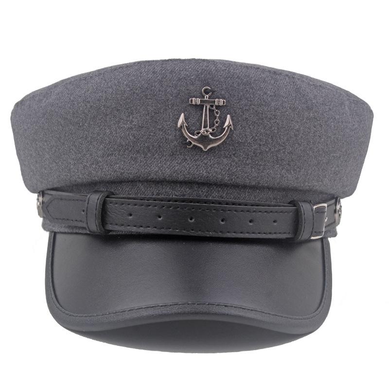 Podzim Zima Námořnický klobouk Loď Kotva Opasek Spona Klobouk okraj Vlněný Plochý klobouk Sailor Hat Dámský Malovaný klobouk Vojenské kšiltovky