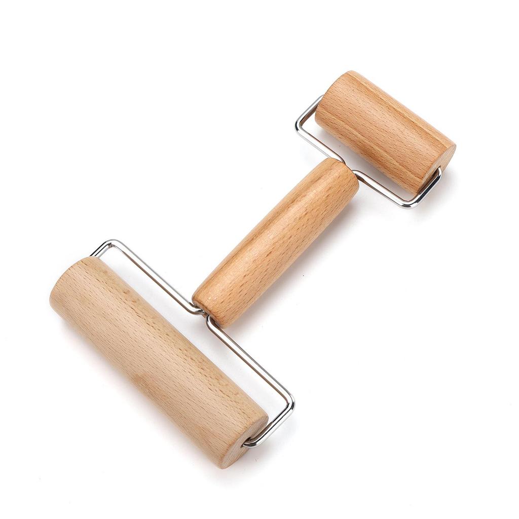 Beech Wood Double-Headed Rolling Pin with Solid Wooden Handle for Dumpling Skins and Baking