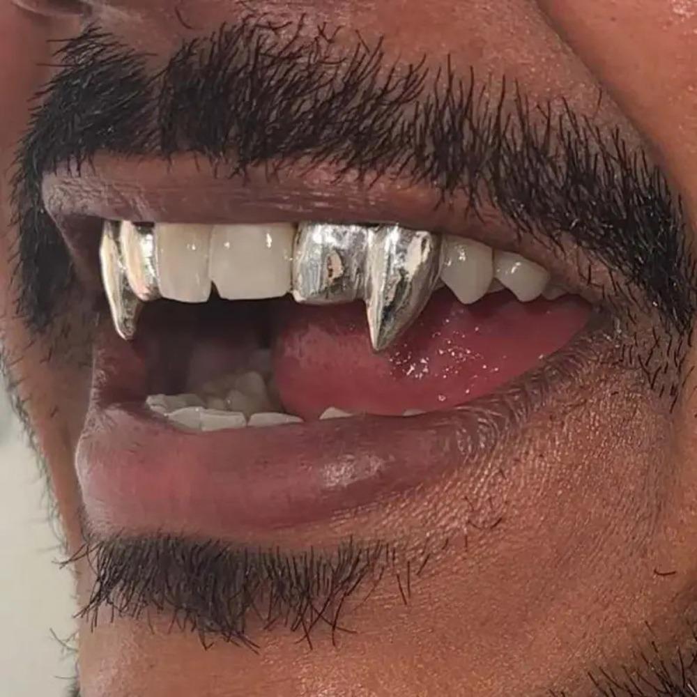 Fashion Body Jewelry Glossy Teeth Caps Halloween Cosplay Tooth Decoration DIY Double Fangs Punk Hip Hop Unisex Tiger Teeth