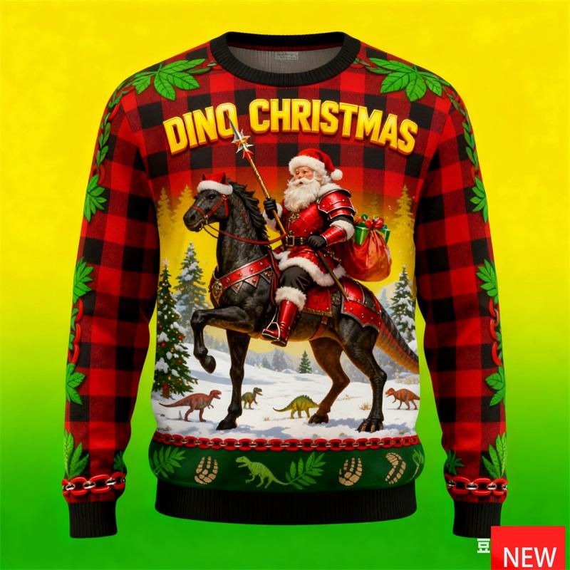 Full Print Horse Through Snata Claus Ugly Christmas Sweater For Men Women New In Pullover Sweatshirts Clothes Men's Xmas Jumper